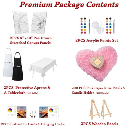 2 Pack Sip and Paint Kit for Couples – Pre-Drawn 8x10 Canvas Painting Set with Acrylic Paints & Brushes, Romantic Date Night Activity for Adults at Home (Premium Edition)