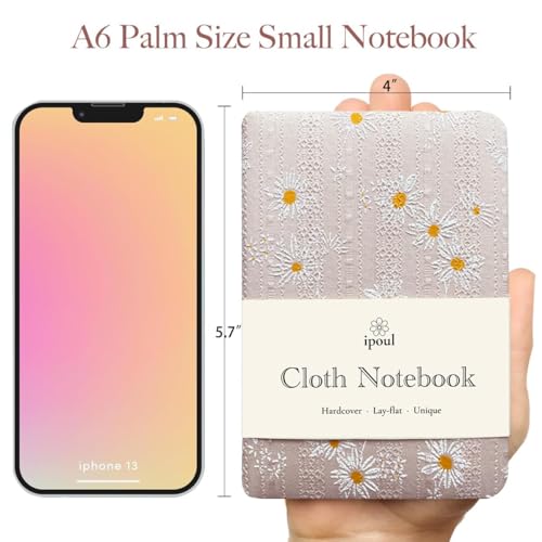 Fabric Pocket Notebook, Flower Cloth Hardcover Journal, A6, 264 Pages, 4x6 Small Notebook & Sketchbook, Similar Embroidered Journal, Lay Flat, Daisy Gifts for Women, Pink - color: A6-Cute Daisy Pink