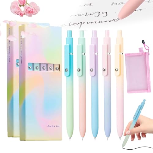 5 PCS Gel Ink Pens, 0.7mm Medium Tip Black Ink Roller Ball Pens, Quick Drying Pens for Smooth Writing, Cute Office School Supplies, Gifts for Women (10Pcs) - color: 10Pcs