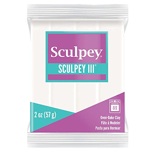 Polyform Sculpey III Polymer Oven-Bake Clay, White, Non Toxic, 2 oz. bar, Great for modeling, sculpting, holiday, DIY, mixed media and school projects.Great for kids & beginners! - size: 2 oz White