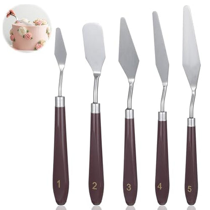 5 Pcs Cake Spatula Stainless Steel Cake Decorating Spatula Cakes Apatula Palette Knife Icing Frosting Cream Spatulas Baking Pastry Tool For Frosting Fondant Chocolate
