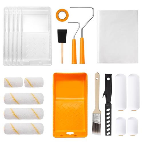 Mister Rui Paint Roller Kit 22 Piece, 4" 2" Paint Rollers, Foam Paint Roller, Microfiber Roller Covers for Painting Walls, Small Paint Roller, Mini Rollers for Painting Furniture, Stenciling