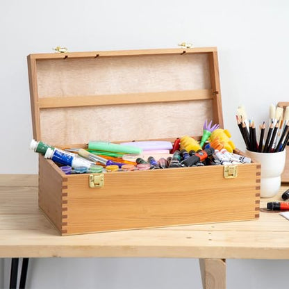 Falling in Art Large Art Supply Storage Box, Solid Beechwood Tool Box, Artist Storage Organizer with Drawer for Paintbrushes, Paints, and Pastels