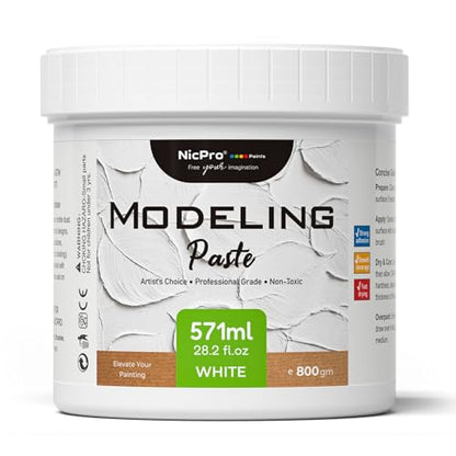 Nicpro Modeling Paste 571 ml / 28.2 oz for Acrylic Painting, High Density Acrylic Medium for Texture Art and Thickness, Structural Molding Texture Paste for Canvas Paint, Art Projects, DIY, 3D Effect - size: 571 ml