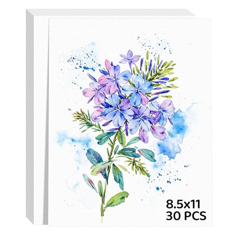 30 Sheets Watercolor Paper 8.5x11, 110lb/230gsm Cold Press Watercolor Paper Bulk, Cotton Water Color Paper, White Drawing Paper for Sketching, Acrylic, Gouache, Watercolor Supplies for Kids Adults - size: 8.5x11 Inch-30 Sheets
