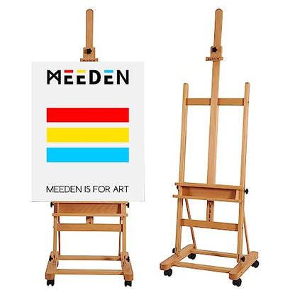 MEEDEN Large Studio H-Frame Beech Wood Artist Easel & Bamboo Desk Organizer with Drawers