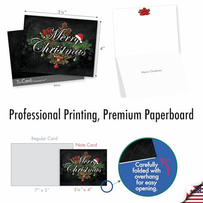 The Best Card Company - 10 Christmas Greeting Cards with Envelopes - Festive, Fun Assorted Holiday Notecards (4 x 5.12 Inch) - Christmas Chalk and Roses M2358XSG - style: Christmas Chalk and Roses