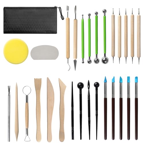 Leyclub 29 PCS Clay Tool, Clay Sculpting Tools Kit, Pottery Tools Can be Used for Stippling, Carving, Molding, and Shaping Clay Crafts, for Beginners, Hobbyists, Artists - color: Clay Sculpting tools-29pc