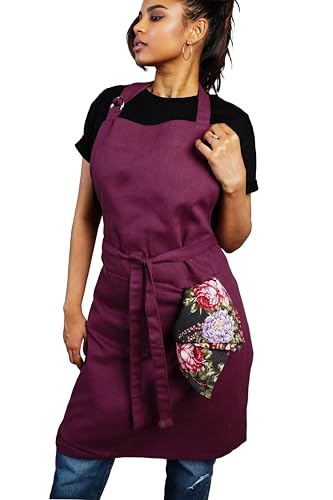 100% Cotton Kitchen Apron with 2 Pockets – Adjustable Chef Apron for Cooking Baking BBQ – Unisex Apron - color: Wine, size: Standard