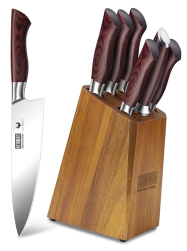 HOSHANHO 7-Piece Knife Set with Block - High-Carbon Stainless Steel Kitchen Knife, Ultra Sharp Professional Chef Knives with Sharpener - size: 7 Pieces Knife Set