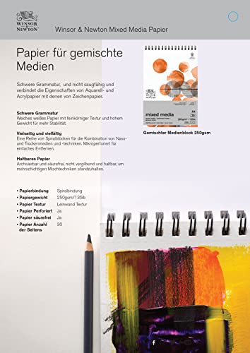 Winsor & Newton Professional Mixed Media Pad, 9" x 12", 30 Sheets, 250gsm, White - size: 9" x 12", style: Mixed Media Pad - White
