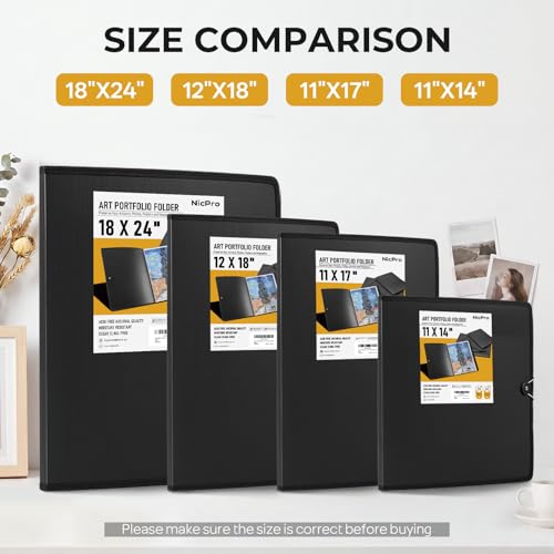 Nicpro 11"x17" Art Portfolio, 30 Pockets Display 60 Pages Art Portfolio Folder with Clear Plastic Sleeves, Artwork Storage Presentation Book for Artists, Painting Carrier Case - size: 11x17"