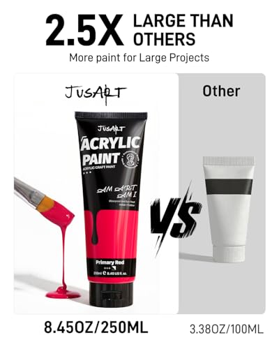 JusArt Red Acrylic Paint, 8.45oz/250ml Large Tube, Heavy Body Rich Pigment, Non-Toxic, Non-Fading Craft Paint for Canvas Wood Metal Fabric Ceramics, Art Supplies for Adults Artists Beginner - color: Red