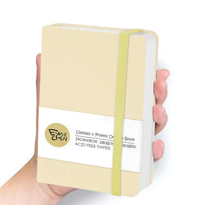 Mix Media Pad,3.5"x5.5" Small Hardcover Leather Art Sketchbook,60 Sheets(112lb/180gsm) Heavyweight Acid Free Artistic Painting Drawing Sketching Paper, Handy Pocket Journal Sketchbook.Beige - color: 180gsm-beige