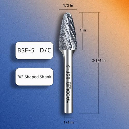 SF-5 Carbide Burrs 1/4 Shank Tree Shape Radius End Double Cut 1/2" Cutting Diameter 1" Cutting Length Tungsten Carbide Rotary Files Burrs Tools for Metal Cutting & Wood Carving - style: SF-5