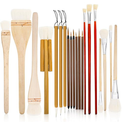 20 Pack Pottery Glaze Brushes, Wool Ceramic Brushes with Wood Handle, Soft Watercolor Goat Hair Blend Mop Brush Set for Acrylic Painting, Watercolor Oil Art Painting
