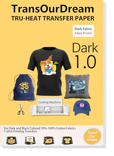 TransOurDream Heat Transfer Paper for Dark T Shirts(20 Sheets, 8.5x11),Printable HTV Heat Transfer Vinyl for Inkjet Printers - color: Dark, size: 20 Sheets