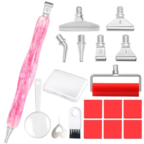 Praise V Do Diamond Painting Art Drill Pen Kit with Screw Stainless Steel Rose Metal Tip Nibs Placers Roller Tool Accessories, Ergonomic Diamond Art Pen for 5D Diamond Paint Bead Dot Pink - color: Shining Pink-Silver Metal