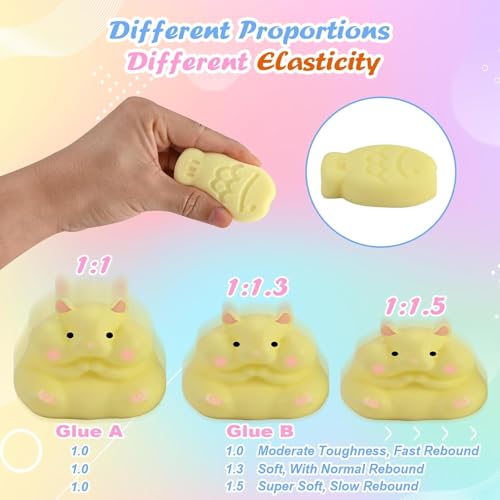 Faburo Taba Squishy Kit, 3 Levels DIY Softness, 18oz 41 Parts Upgrade Silicone Rubber Taba Squishies with 3 Mold- Cat Paw Hamster Fish, Taba Squishy Maker Molds Pack, Tabba Squishies Making Kit