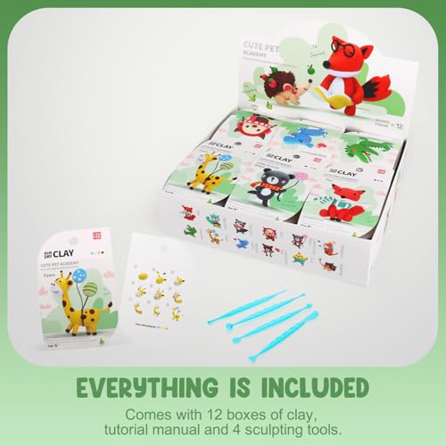 LOUFOR Air Dry Clay Kits - Modeling Clay for Kids, Ultra Light & Soft, Safe & Non-Toxic, 12 Boxes DIY Model Magic Clay with Sculpting Tools & Tutorials, Creatible Art Crafts Toys Gifts Boys Girls - color: #04-Cute Pet Academy