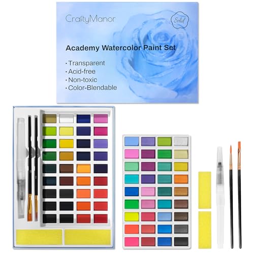 72 Colors Large Block Watercolor Paint Set for Watercolors Workbook, Portable Water Colors Paint Kit with 2 Paintbrushes 1 Waterbrush for Painting Beginners & Professional Amateur (72 Colors) - color: 72 Colors