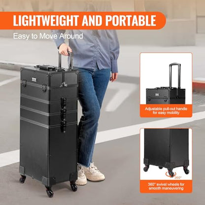 VEVOR Makeup Train Case Professional Makeup Storage Organizer Box Make Up Carrier for Women and Girls - style: 5-in-1 Makeup Case