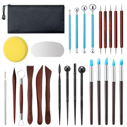 Amrules Clay Tools Kit, 27 PCS Red Pottery Tools, Practical Polymer Clay Sculpting Tools Kit, Air Dry Clay Tools Set for Adults, Pottery Craft, Dotting, Carving, Drawing, Molding, Modeling, Shaping - color: Red-27Pcs