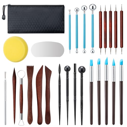 Amrules Clay Tools Kit, 27 PCS Red Pottery Tools, Practical Polymer Clay Sculpting Tools Kit, Air Dry Clay Tools Set for Adults, Pottery Craft, Dotting, Carving, Drawing, Molding, Modeling, Shaping - color: Red-27Pcs