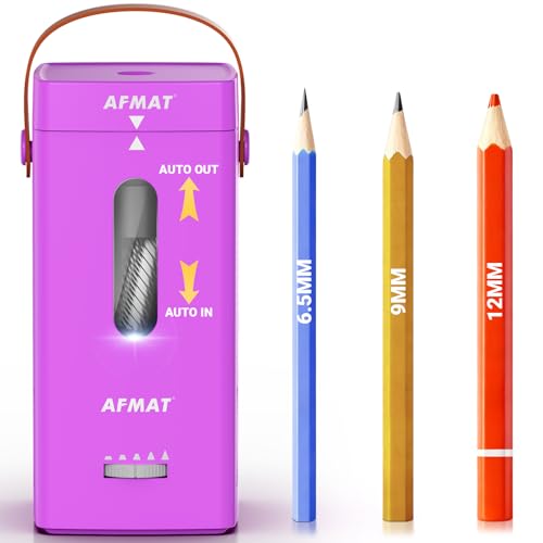 AFMAT Electric Pencil Sharpener, Fully Automatic Pencil Sharpener, Auto in & Out, Rechargeable Hands-Free Sharpeners for Jumbo & Colored Pencils (6.5-12mm), Portable for Home/Classroom/Office PSC6 - color: Purple