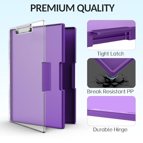 Sooez Clipboard with Storage, Heavy Duty Cleaview Clip Boards 8.5x11 with Dual Storage, Dry Erase Plastic Nursing Clipboard, High Capacity Clipboards Folder for Teacher Nurse, School & Office Supplies - color: Purple