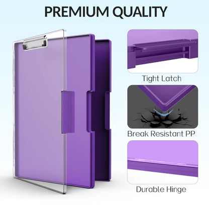 Sooez Clipboard with Storage, Heavy Duty Cleaview Clip Boards 8.5x11 with Dual Storage, Dry Erase Plastic Nursing Clipboard, High Capacity Clipboards Folder for Teacher Nurse, School & Office Supplies - color: Purple