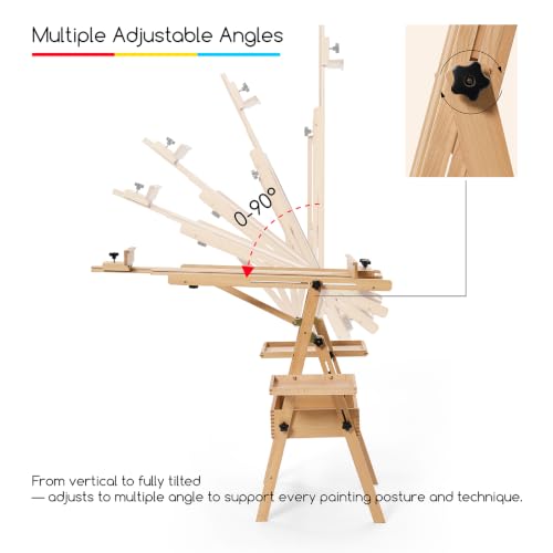 MEEDEN Painting Easel with Storage: H-Frame Beech Wood Art Easel for Adults, Artists, Students, Beginners - Adjustable 50"-80" H, Holds Canvas Up to 47 Inches - color: Natural