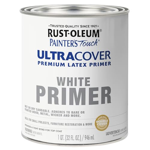 Rust-Oleum Brush On Paint 224430T Painter's Touch Latex, Quart, Acrylic Flat White Primer, 32 Fl Oz (Pack of 1) - color: Flat White Primer, size: 1 Quarts (Pack of 1)
