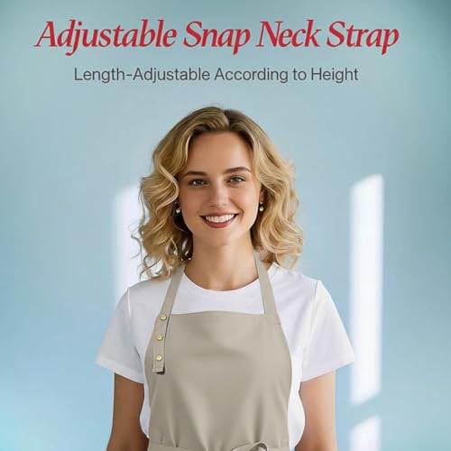 Kitchen Cooking Apron for Women Men Water-Resistant Artist Barista Baking Craft Catering Work Bib with Large Pockets - color: Beige