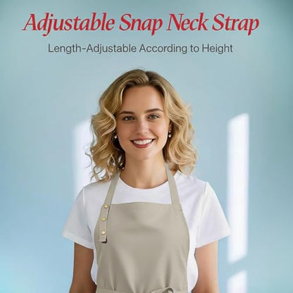 Kitchen Cooking Apron for Women Men Water-Resistant Artist Barista Baking Craft Catering Work Bib with Large Pockets - color: Beige