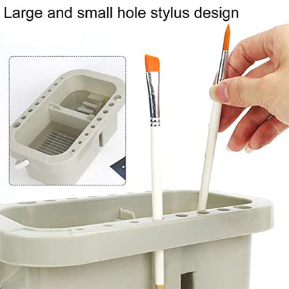 Oil Paint Brush Cleaner with Paint Palette Tray, 16 Hole Paintbrush Holder, Resuable Pain-t Brush Holder, Cleaning Basins, Pain-t Cups with Lids, for Watercolor Painting Cleaning(COLOR:grey)
