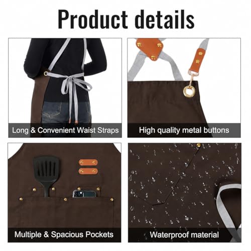 Aoomzoon Durable Kitchen Apron,Multifunctional Chef Aprons for Women & Men with Pockets for Cooking Baking & Daily Use - color: Cappuccino
