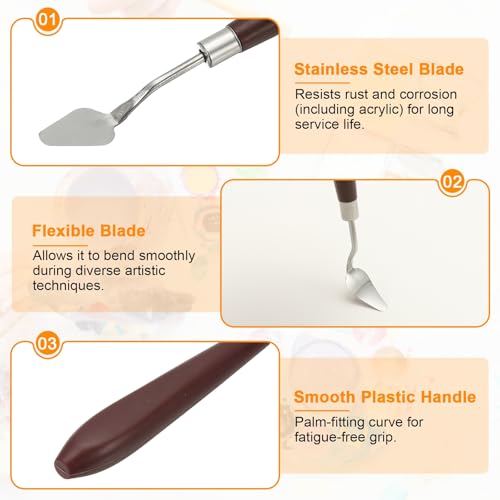 HARFINGTON Palette Knife Painting Tool 1.1" x 0.59" Stainless Steel Art Spatula Pallet Knives Scrapers Tools with Plastic Handle for Acrylic Oil Canvas Mixing Spreading, Red/Silver