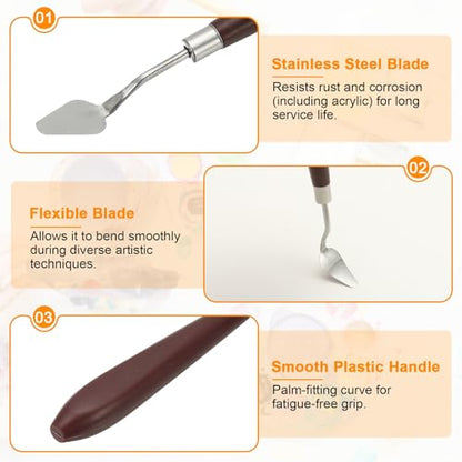 HARFINGTON Palette Knife Painting Tool 1.1" x 0.59" Stainless Steel Art Spatula Pallet Knives Scrapers Tools with Plastic Handle for Acrylic Oil Canvas Mixing Spreading, Red/Silver