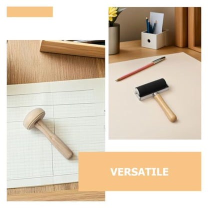 HOODANCOS 5pcs Rubber Ink Roller Set with Wooden Mushroom Roller and Plastic Baren for Block Printing, Stamping Accessories for Printmaking Crafts and DIY Art Projects
