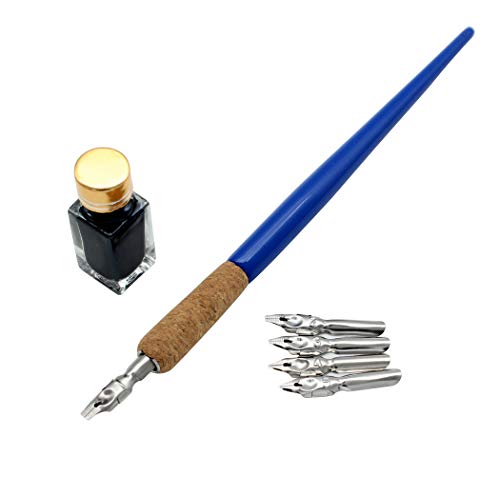 Hillento Comic Dip Pen Holder Set, Manga Calligraphy Set, Includes 4 Dip Pen Holder with 5 Nibs for Lettering Skiching, Art, Writing, Signatures, Calligraphy