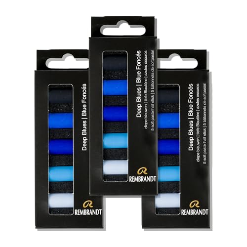 Rembrandt Soft Pastel Set - Half-Stick Pastels Set for Smooth Color Transfer - High Lightfastness - High Pigment Concentration - Unique Formula - Cobalt-Free Pigments - Deep Blues - 5 Ct, 3 Pack