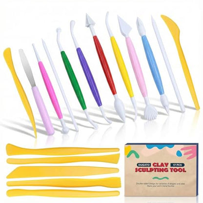 DUGATO Clay Sculpting Tools, 17 pc Double-Sided Modeling Set | Plastic Pottery Tools for Polymer Clay, Fondant, Cake Decorating & DIY Crafts, Dual-Ended Shaping Tips