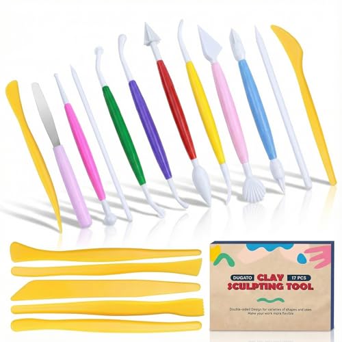 DUGATO Clay Sculpting Tools, 17 pc Double-Sided Modeling Set | Plastic Pottery Tools for Polymer Clay, Fondant, Cake Decorating & DIY Crafts, Dual-Ended Shaping Tips