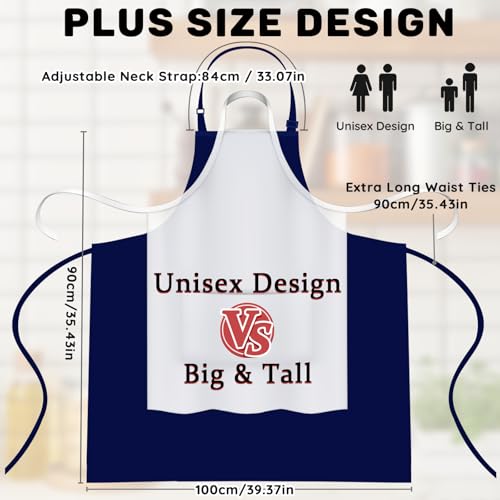 2 Pack Plus Size Waterproof Cooking Chef Apron with 2 Pockets for Men Women - color: Navy Blue