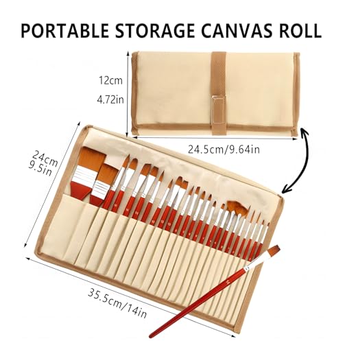 24pcs Paint Brush Set, Art Paint Brush Kit Set, Expert Series, with Canvas Brush Case, Professional for Oil, Acrylic, Gouache and Watercolor Painting - color: Red