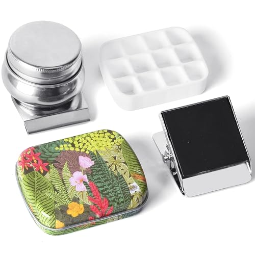 Portable Mini Tin Box,12-Well Empty Watercolor Palette,Small Paint Storage Travel Artist Outdoor Sketch Watercolor Kits with Magnetic Clip and Oil Pot .Selva - color: Outdoor Painting Set-selva