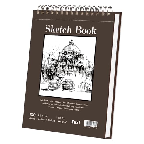8" x 10" Sketch Book, 100 Sheets Hardcover Sketchbook, 68 lb/100gsm Drawing Paper for Adults, Spiral Bound Sketch Pad, Art Paper for Drawing and Painting for Art Supplies for College Students. - color: Brown, size: 10" x 8" (Pack of 1)