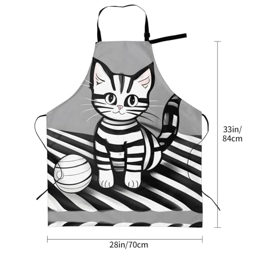 Round watercolor painting Heavy Duty Waterproof Apron with Pockets for AdultsResistant Grilling, Gardening, Painting - color: Play Ball Kitty