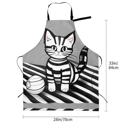 Round watercolor painting Heavy Duty Waterproof Apron with Pockets for AdultsResistant Grilling, Gardening, Painting - color: Play Ball Kitty